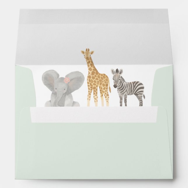 Enveloppe Safari Animaux Baby shower fille (Dos (Bas))