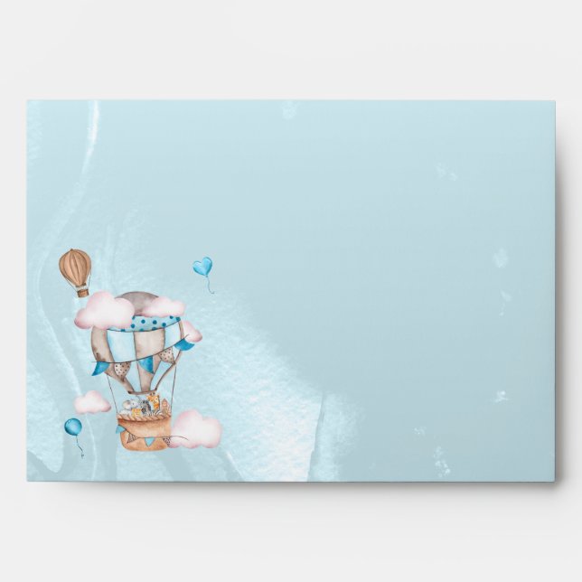Enveloppe Safari Animaux Ballons Baby shower Garçon bleu (Devant)