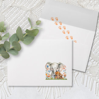 Enveloppe Safari Aquarelle | Éléphant Singe Lion