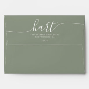 Enveloppe Sage Green avec le script blanc Adresse de retour
