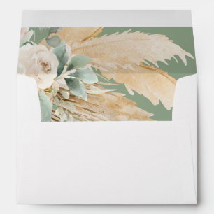 Enveloppe Sage Green Boho Pampas Grass Carré Mariage