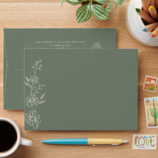 Enveloppe Sage Green Chic Botanical Daisy Garden Wedding