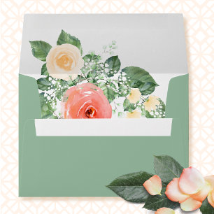 Enveloppe Sage Green Coral botanique rose Mariage floral