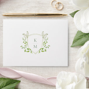 Enveloppe Sage Green Crest Monogramme Mariage vert moderne