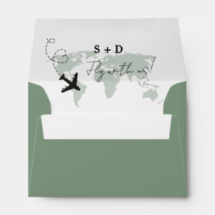 Enveloppe Sage Green Destination Airplaine World map Mariage