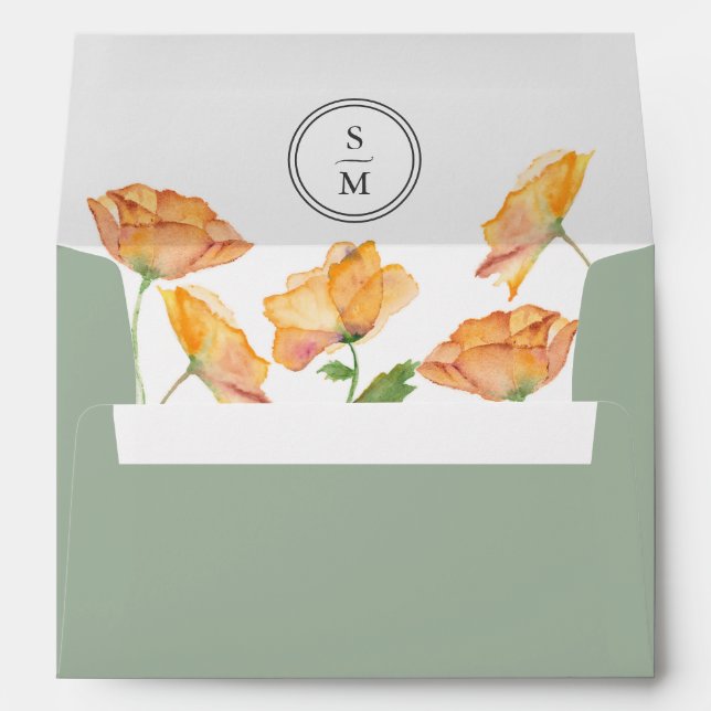 Enveloppe Sage Green et Orange Floral Mariage thème (Dos (Bas))