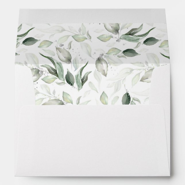 Enveloppe Sage Green et Silver Foliage Élégant (Dos (Bas))