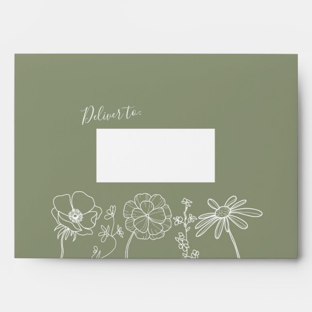 Enveloppe Sage Green Floral Mariage élégant (Devant)