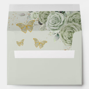 Enveloppe Sage Green Floral Quinceañera Sweet 16 Papillon
