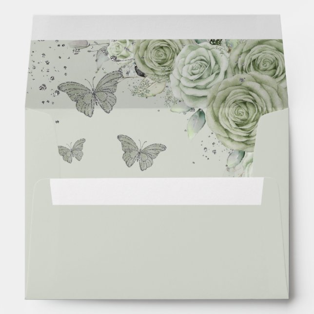 Enveloppe Sage Green Floral Quinceañera Sweet 16 Papillon (Dos (Bas))