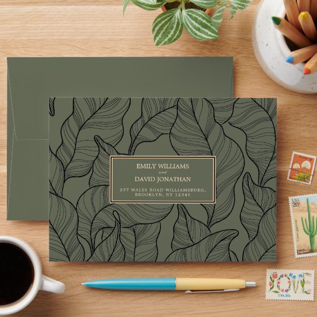 Enveloppe Sage Green ligne Feuille Art élégant (Desk)