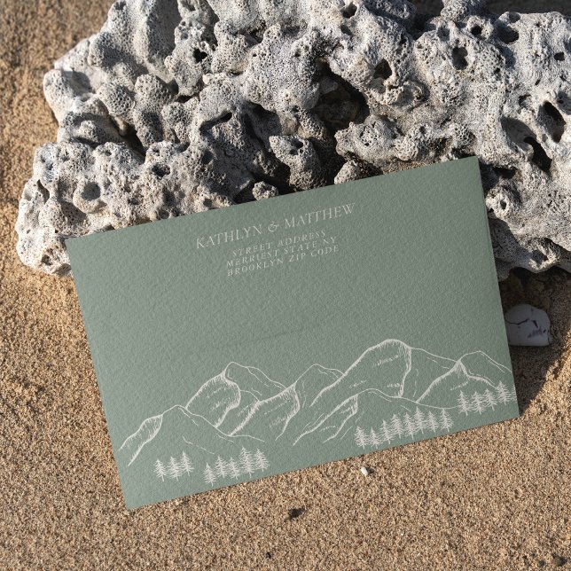 Enveloppe Sage Green Mountain Pine Tree Mariage extérieur (Créateur téléchargé)