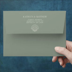 Enveloppe Sage Green Shell Beach Ocean Destination Mariage