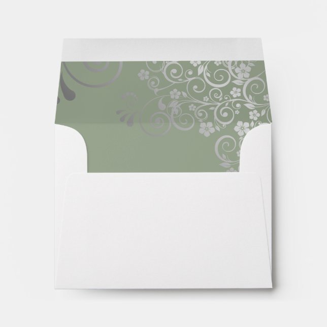 Enveloppe Sage Green & Silver Dentelle à l'intérieur de mari (Dos (Bas))