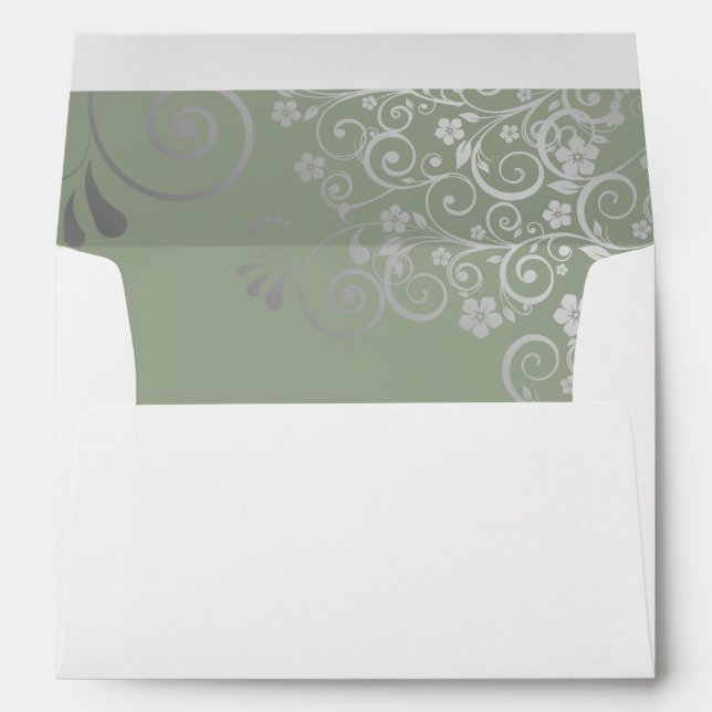 Enveloppe Sage Green Simple Élégant Mariage Filigree (Dos (Bas))