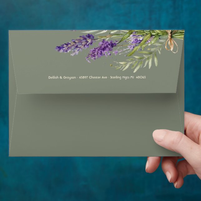 Enveloppe Sage Purple Lavender Floral Décontracté Mariage (Hand)