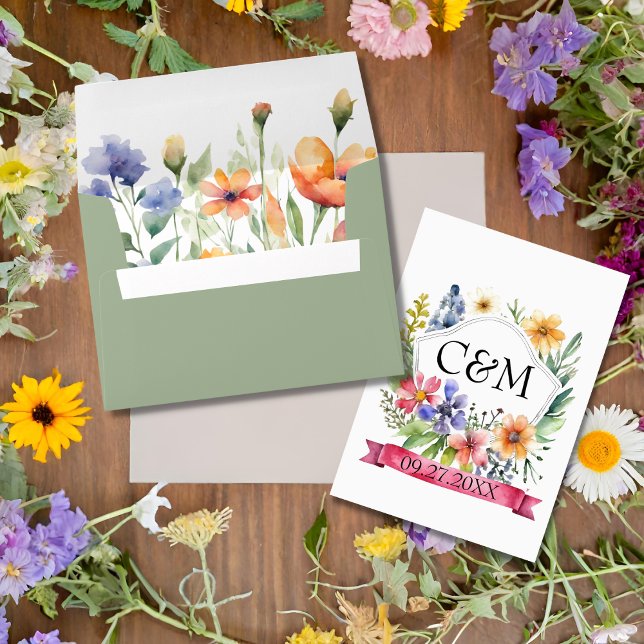 Enveloppe Sage Vert Aquarelle Floral Garden Mariage (Créateur téléchargé)
