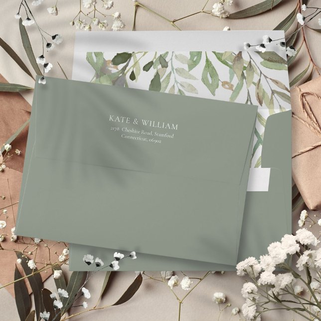 Enveloppe Sage Vert Aquarelle Vert Boho (Sage Green Watercolor Greenery Boho Envelope)