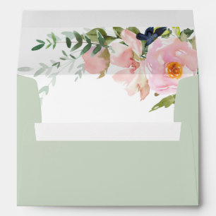 Enveloppe Sage vert avec Mariage en vaporisateur rose vif
