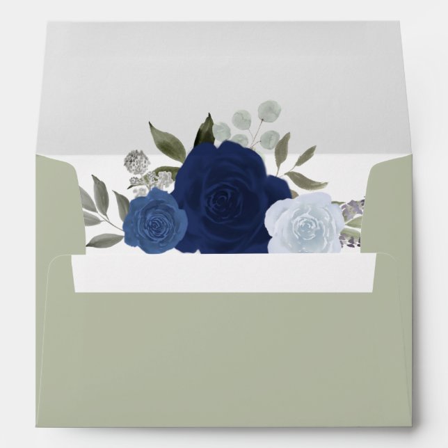 Enveloppe Sage Vert Bleu Floral Mariage élégant (Dos (Bas))