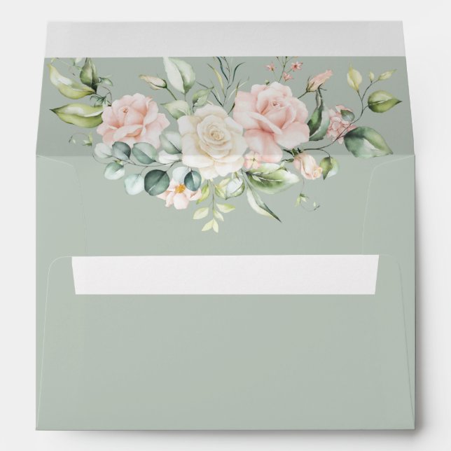 Enveloppe Sage Vert Floral Aquarelle Mariage élégant (Dos (Bas))