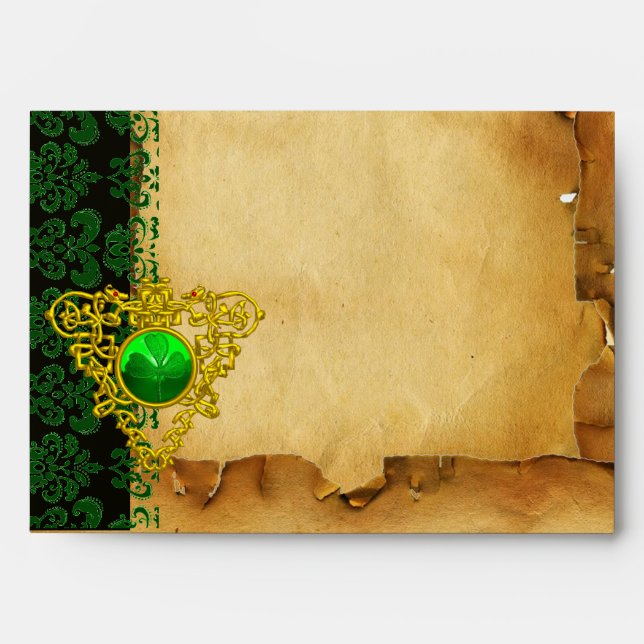 Enveloppe SAINT PATRICK'S CELTIC HEART, SHAMROCK, Parchemin (Devant)