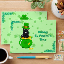 Saint Patrick's Day Shamrock Pot of Gold Black Cat