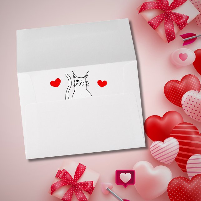 Enveloppe Saint Valentin Cute Winking Cat Hearts (Créateur téléchargé)