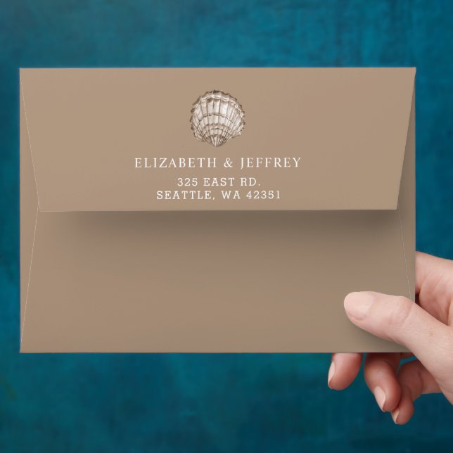 Enveloppe Sandy Seashells Marine Ocean Beach Mariage (Hand)