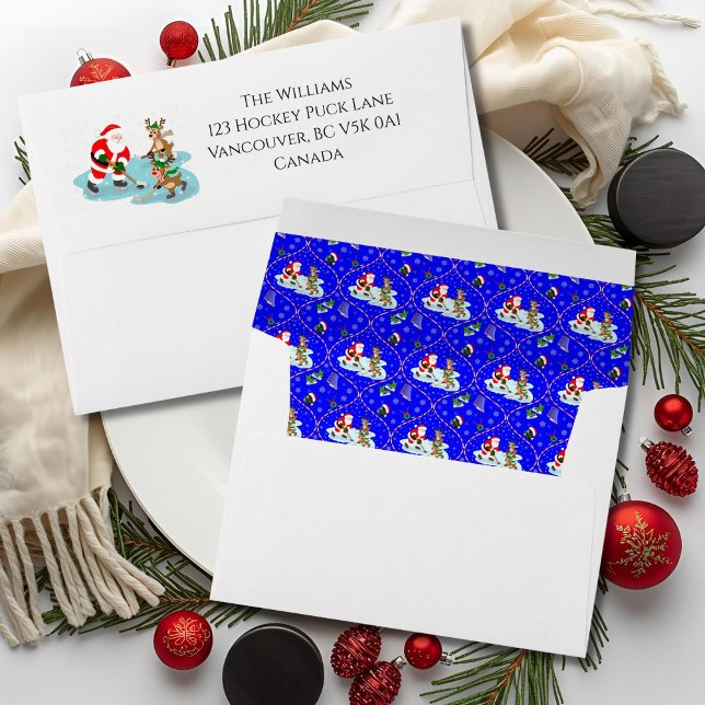 Enveloppe Santa Playing Ice Hockey Christmas Pattern Blue (Créateur téléchargé)