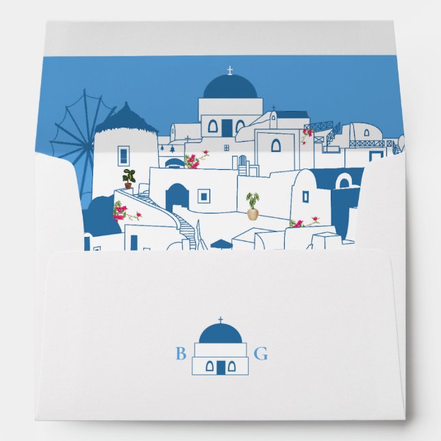 Enveloppe Santorin Destination Grèce Mariage 5x7 (Dos (Bas))