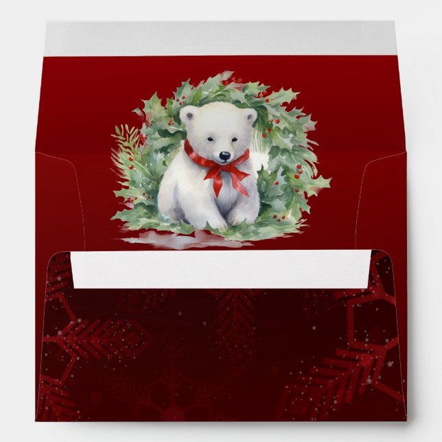 Enveloppe Satin Red Snowflakes et Ours Polaire (Dos (Bas))