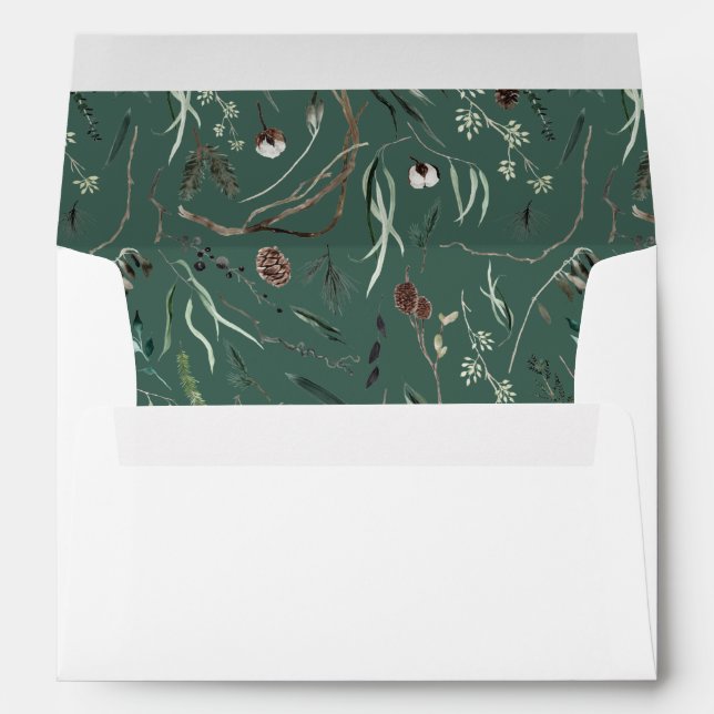 Enveloppe Sauge de Noël vert élégant aquarelle botanique (Dos (Bas))