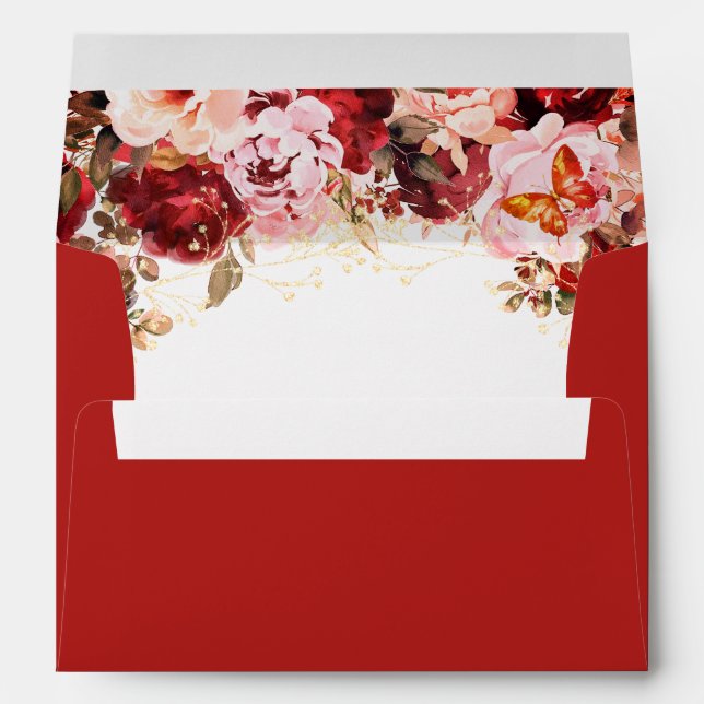 Enveloppe Scarlet Elegance Floral Quinceañera Envelope  (Dos (Bas))