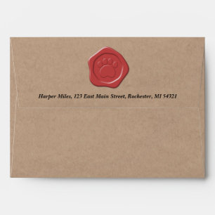 Enveloppe sceau de cire rouge patte w adresse de retour sur 
