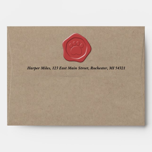 Enveloppe sceau de cire rouge patte w adresse de retour sur  (Dos (Haut rabat))