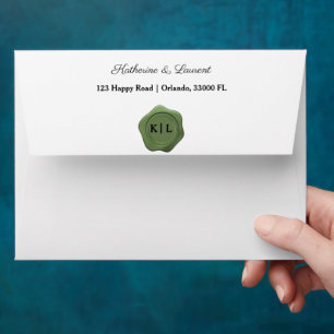 Enveloppe Sceau de cire vert Chic Faux et initiales personna