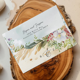 Enveloppe Scène de plage à l'aquarelle florale pour mariage