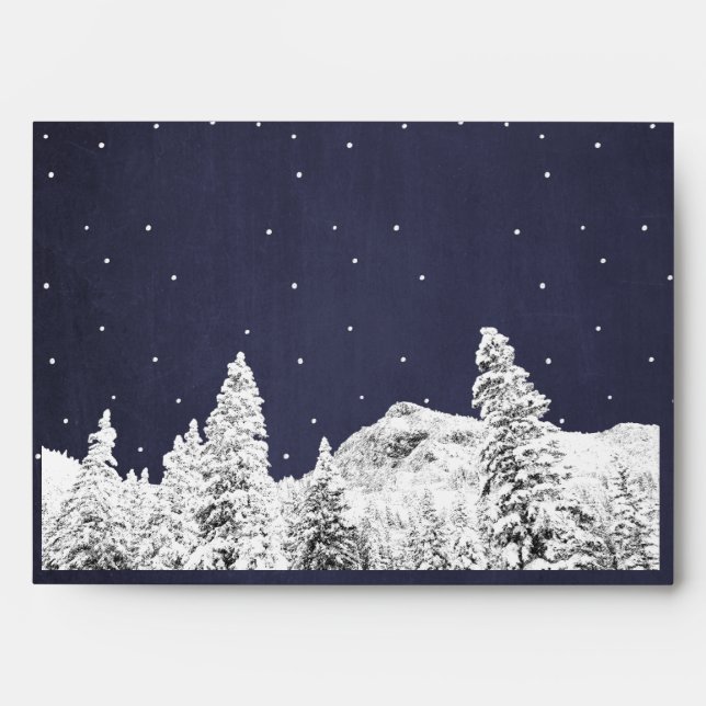 Enveloppe Scène Rustique de neige d'hiver Marine bleu rose (Devant)