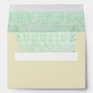 Enveloppe Script damassé victorien or vert élégant station
