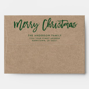 Enveloppe Script de Brève moderne Joyeux Noël Kraft Vert