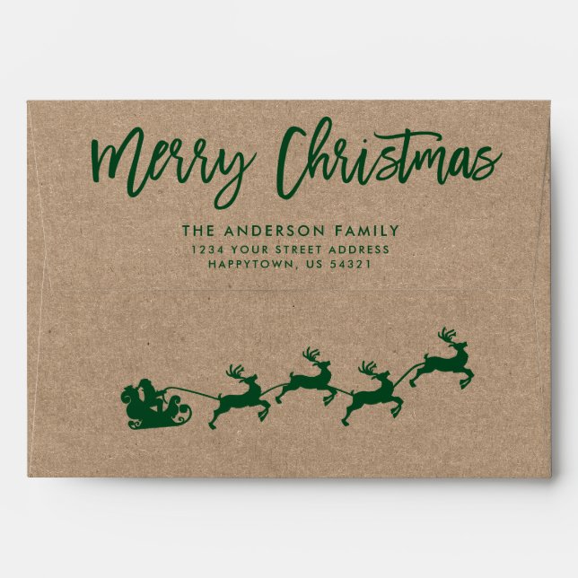 Enveloppe Script de Brève moderne Joyeux Noël Vert Kraft (Dos (Haut rabat))