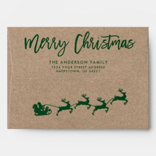 Enveloppe Script de Brève moderne Joyeux Noël Vert Kraft