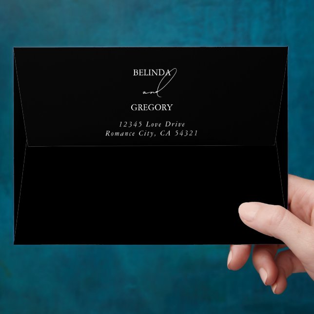 Enveloppe Script de calligraphie noir blanc 5x7 Mariage (Hand)