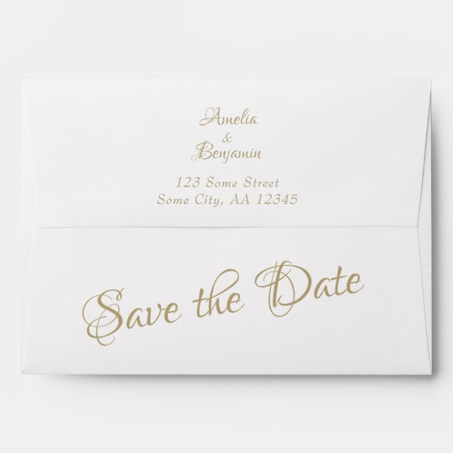 Enveloppe Script d'or Enregistrer la date de retour Mariage  (Dos (Haut rabat))