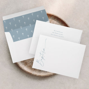 Enveloppe Script élégant moderne Dusty Blue Boys Baptême