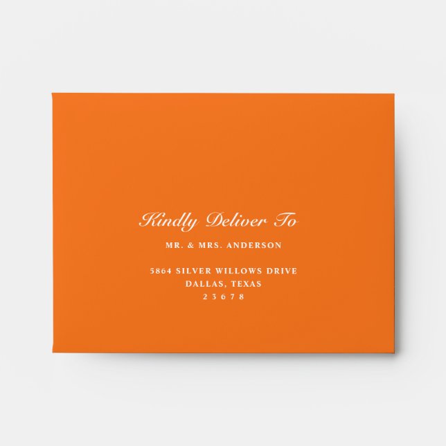 Enveloppe Script élégant Orange Nom personnalisé Mariage Rép (Devant)