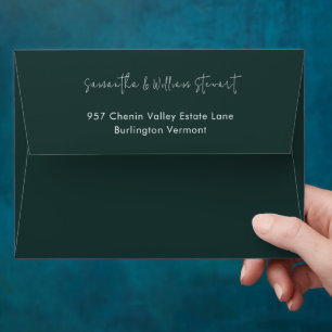 Enveloppe Script minimaliste vert foncé   Mariage moderne