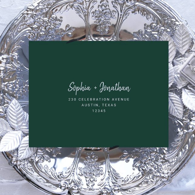 Enveloppe Script moderne Emerald Green | Auto-adresse RSVP (Créateur téléchargé)