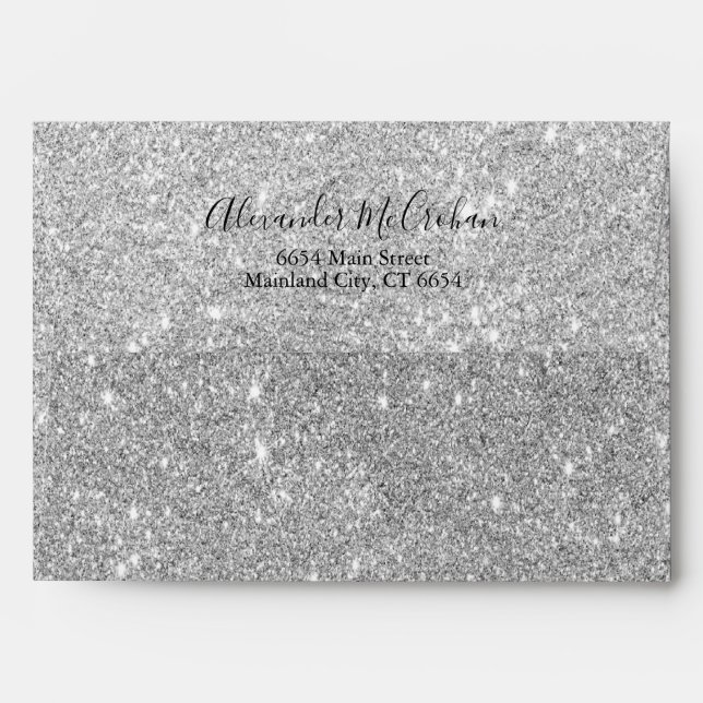 Enveloppe Script Silver Glitte Adresse de retour (Dos (Haut rabat))